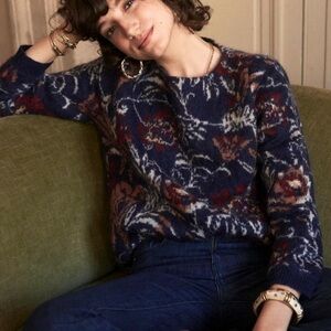 Sezane Navy Floral Sweater Size XS